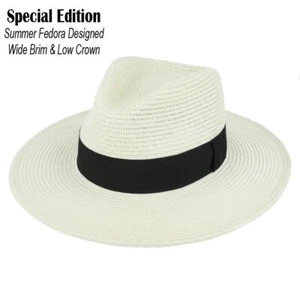 Sonderedition breite Krempe Sommer Fedora - stilvolles niedriges Kronendesign, Strand, Sonne - Bild 1 von 12