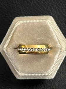 MENS GOLD TONE STAINLESS STEEL CZ WEDDING BAND 6mm WIDE SIZE 11 (RING STYLE #22) - Picture 1 of 5
