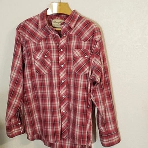 Camicia uomo Wrangler XXL moda western rosso perla a scatto quadri collo bottoni - Foto 1 di 7