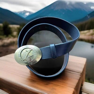 POLO RALPH LAUREN 黑色皮革皮带黄铜扣 1967 年滑雪者英国制造 — 第 1/4 张图片