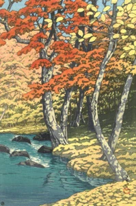 Japanese Art Woodblock Print Shin Hanga Fall "Autumn at Oirase" KAWASE HASUI - Picture 1 of 2