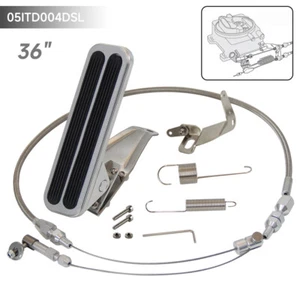 Aluminum Gas Pedal + 36" Stainless Throttle Cable Bracket Spring Kit Hot Rod  - Picture 1 of 10