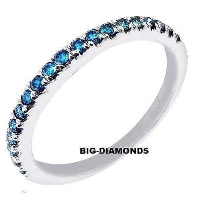 Blue Diamond Half Eternity Ring Band 1mm Micro Pave Set in 18k Yellow/White Gold - Image 1 of 4