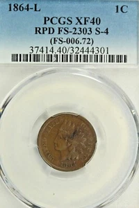 1864 L Indian Cent : PCGS XF40 RPD RPD FS-2303 S-4 (006.72) - Picture 1 of 4