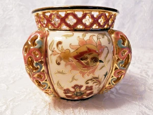 ANTIQUE ZSOLNAY/ PECS PORCELAIN RETICULATED VASE W/PIERCED BORDER 1878-1879 - Picture 1 of 8