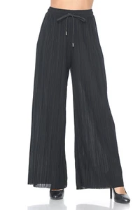 Auliné Collection Womens Solid Waistband Long Pleated Chiffon Palazzo Pants - Picture 1 of 45