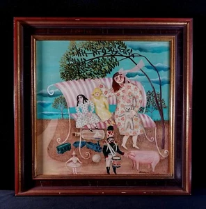 Signiertes Original Öl an Bord Mädchen mit Puppen & Spielzeug von Dominique Sellier Frankreich - Bild 1 von 10