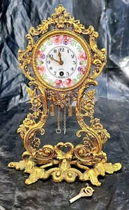 Hollywood Regency Tischuhr Emaille Zifferblatt mit Schlüssel Gerb Hauser FUNKTIONIERT GUT Germany - Bild 1 von 13