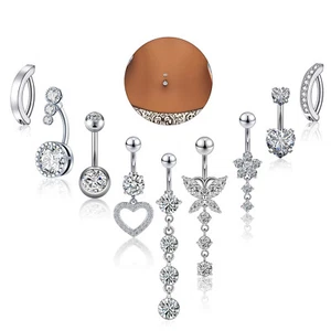 9 Stück Bauchnabelpiercing Edelstahl Bauchnabel Knopf Ringe CZ Bauchnabelpiercing Schmuck 14G - Bild 1 von 9