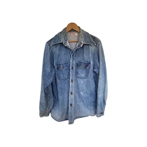 Men's Vintage 70's Levi's Blue Denim Workwear Button Down Shirt Disco Collar M - Picture 1 of 10