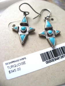 Chan Luu Earrings Turquoise and Sterling Silver Wisps Star Cross Native NWT $345 - Picture 1 of 15