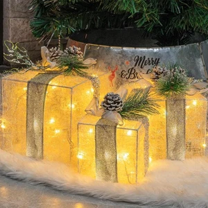 Set of 3 Christmas Lighted Gift Boxes, 10" 8" 6" Pre-lit 60 LED Light Up Pres... - Bild 1 von 7