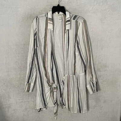 L Space Womans Open Front Kimono Top Multicolor Stripe Medium Long Sleeve - Image 1 of 4