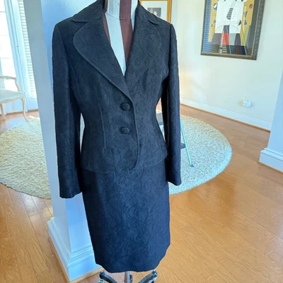Traje Falda Ann Taylor Negro Texturizado Decorativo Botones Talla 4 Fiesta Negocios Foto 1 de 4
