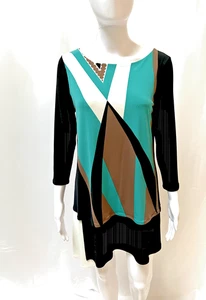 Blusa túnica EVA VARRO NUEVA CON ETIQUETAS multicolor cuello barco capas talla mediana NUEVA - Imagen 1 de 7