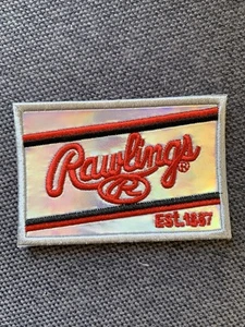 RAWLINGS BASEBALL EMBROIDERED IRON ON PATCH—SILVER/RED—BRAND NEW!! - Picture 1 of 2