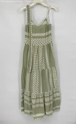 Vero Moda Womens Green Geometric V-Neck Sleeveless Long Maxi Dress Size Medium - Image 1 of 4