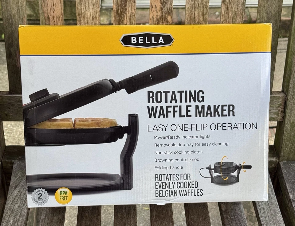 全新带盒 Bella 经典旋转比利时华夫饼机抛光不锈钢 — 第 1/4 张图片