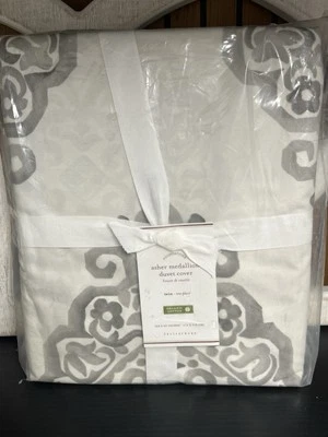 Funda nórdica Pottery Barn Asher Medallion GRIS doble 100 % algodón orgánico 200 TC NUEVA CON ETIQUETAS Foto 1 de 4