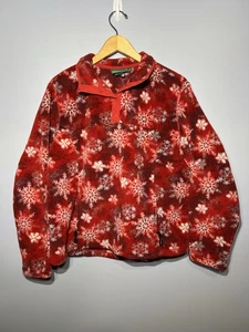 LL Bean Fleece Womens XLarge Red Pullover Pockets Snowflakes Christmas Sweater - Bild 1 von 7