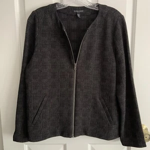 Eileen Fisher Collarless zip jacket w pockets Gray Black lightweight Tweed sz PM - Picture 1 of 13