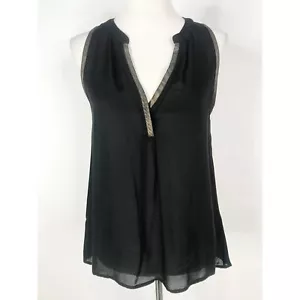 Joie Top Women Medium Black Silk Gold Metallic Trim Sheer Flowy Fairy Whimsigoth - Picture 1 of 10