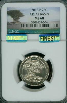 2013 P GREAT BASIN QUARTER NGC MS68 PQ MAC FINEST REGISTRY MAC SPOTLESS *  - Image 1 of 4