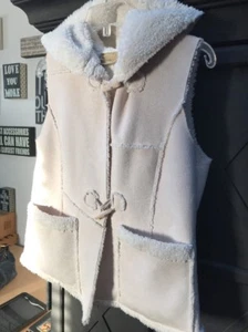 PURE.SIMPLE.NATURAL Light Beige Ivory Sherpa Hooded Vest Women’s M PreOwned - Picture 1 of 12