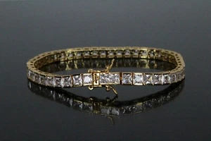 Pulsera de tenis Baguette de 4 mm 10 quilates Lab Sim. Pulsera de diamantes VVS1 acabado 14 k - Imagen 1 de 4