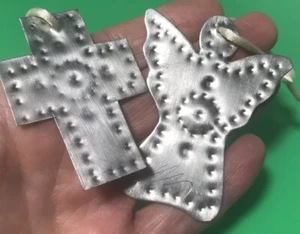 Ornaments Cross Angel Hammered Metal 3” - Picture 1 of 5