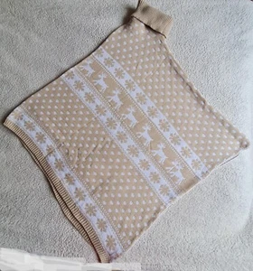 Ladies Snowflake Reindeer Roll Neck Poncho Beige One Size Brand New Without Labe - Picture 1 of 8