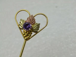Vintage Sterling 10kt Black Hills Gold Stick Pin, Purple Sapphire, 2", Landstro - Picture 1 of 7