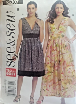 Dress Sleeveless 16-24 Butterick See & Sew B5307 Sewing Pattern 5307 Knee Maxi - Image 1 of 4