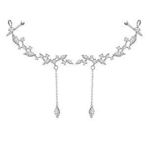 Argento Sterling Grande Zirconia Cubica Foglia Ali Piume Polsino Crawler Climber - Foto 1 di 13