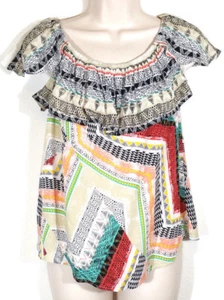 American Rag Cie Women Sz Small Top Blouse Printed Woven Off The Shoulder Ruffle - Picture 1 of 11