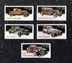 1988USA #2381-2385a 25c Classic Cars - Set of 5 Booklet Singles arrow packard - Picture 1 of 1