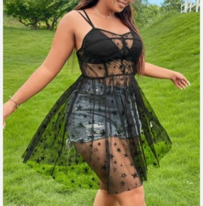 Sheer Star Overlay Dress Tutu Womens 1X Black Corset Bbydoll Goth Emo Celestial - Picture 1 of 8