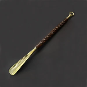 Handmade Brass and Wood Carved Patterned Long Shoe Horn – Stylish and Functional - Picture 1 of 4