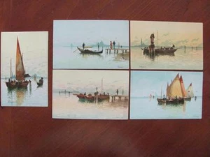 5 1900s F Noretti Art Venice Italy Postcards Nautical Cartolina Postale Italiana - Picture 1 of 1
