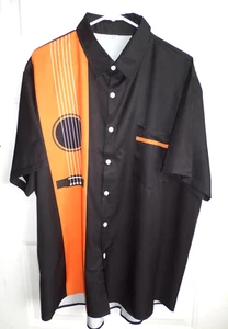 Herren Größe 2XL Hemd Musik Saiteninstrument Schwarz und Orange Kurzarm - Bild 1 von 4