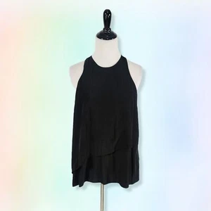 Elizabeth and James XS Solid Racer Back Sleeveless tiered Blouse Black - Picture 1 of 4