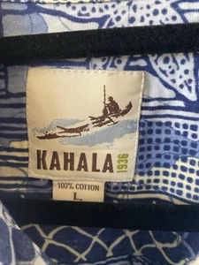 KAHALA 1936 Lg Hawaiian Navy graphic Button Down shirt EXC Cnd - Picture 1 of 7