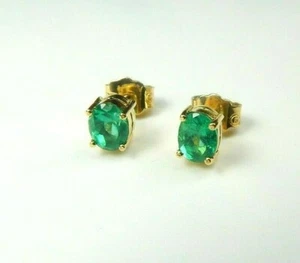 Colombian Emerald Earrings 1.70 Cts Oval Shape 18K Yellow Gold Fine Jewelry Muzo - Picture 1 of 12