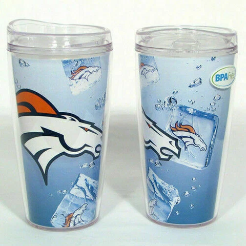 NEW! DENVER BRONCOS ICE CUBE DESIGN 16oz TRAVEL TUMBLER LICENSED Cover