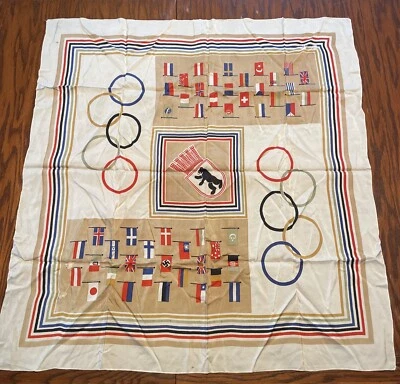 Cachecol lembrança raro 1936 Berlim Alemanha Olimpíadas seda 30x28 - Imagem 1 de 4