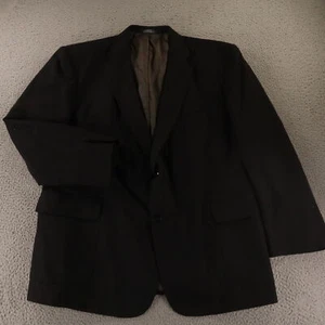 VTG Hopsack Jacket XL Black Polyester Wool Blazer Sport Coat Breathable 48R - Picture 1 of 17