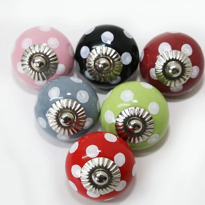 Möbelknöpfe Set 6 STK   Möbelgriffe Keramik Knöpfe Griffe Möbelknopf  Punkte - Bild 1 von 2