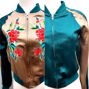 Emma & Sam Women's Silk Embroidered Reversible Bomber Full Zip Vintage XS - Picture 1 of 14