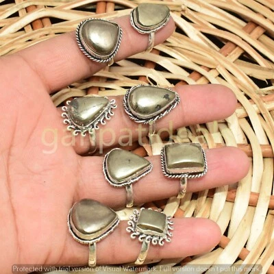 Lote de 1000 peças de anéis de pedra preciosa de pirita dourada lotes por atacado 925 joias folheadas a prata - Imagem 1 de 4