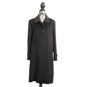 Dale Dressin Black Baby Llama & Wool Dress Coat Womens Size 12 Long Button Front - Picture 1 of 12